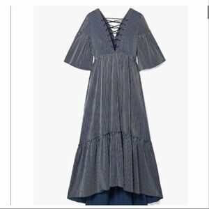 La Ligne Boheme Lace Up Pinstripe Midi Dress Size XS